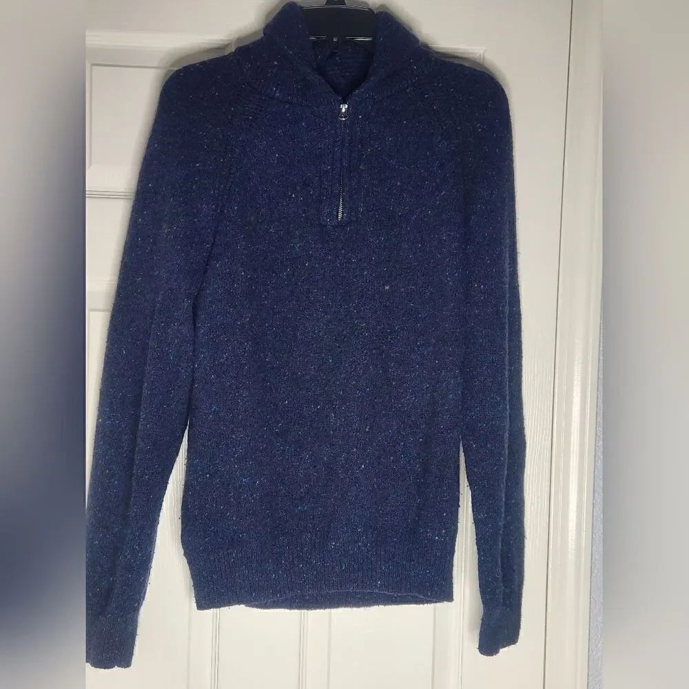J.Crew L NavyBlue 1/4 Zip Shawl Collar WoolBlend Speckled MenCardigan Sweater
